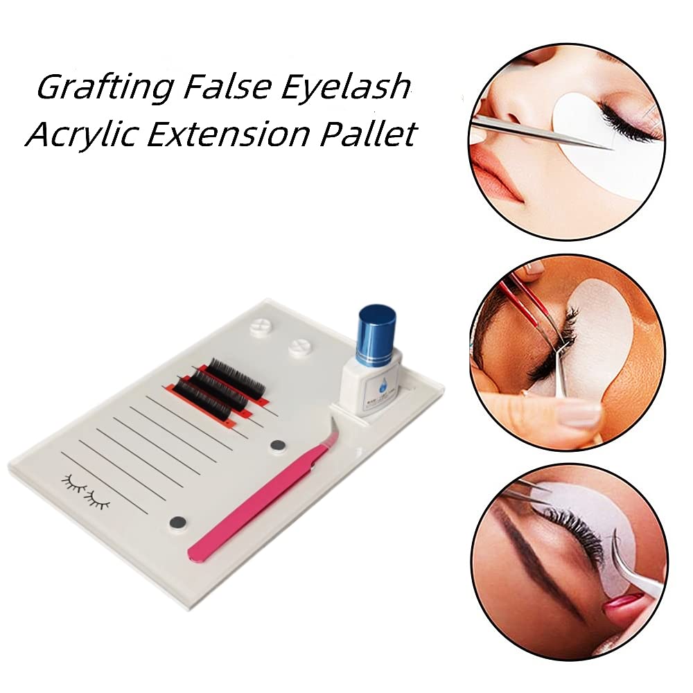 Acrylic Eyelash Grafting Pallet, Lash Tile holder, Bigger Size Glue Cups Eyelash Extensions Storage Gasket Pads with Magnetic Suction for 2 Tweezers
