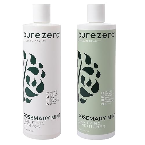 Purezero Rosemary Mint Clarifying Silicone Free Shampoo & Conditioner Set - Vegan Duo for Balanced Scalp, Build-Up Removal & Fresh Minty Finish