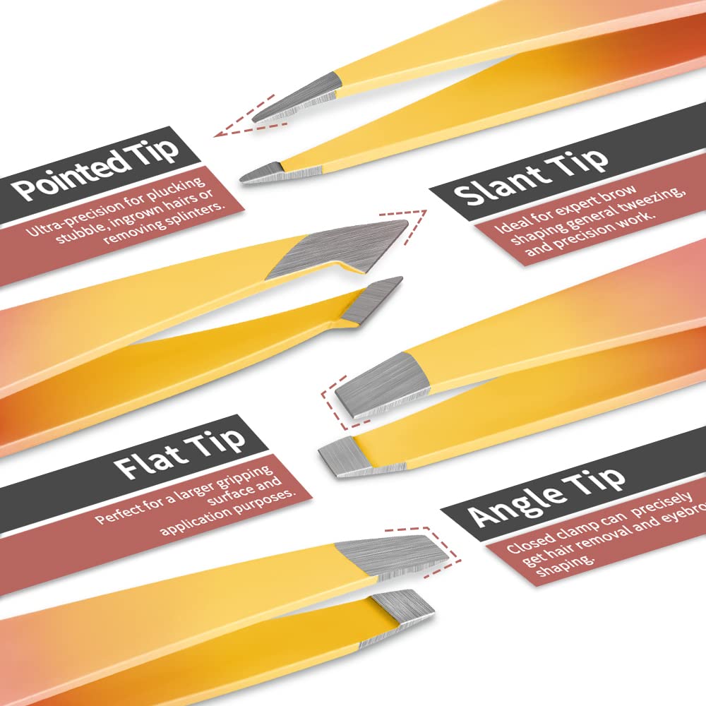 TsMADDTs 7 pcs Tweezers Set for Women Facial Hair, Precision Tweezer for Eyebrows with Curved Scissor and Eyebrow Razor for Ingrown Hair, Pink&Yellow Beauty and Personal Care TsMADDTs