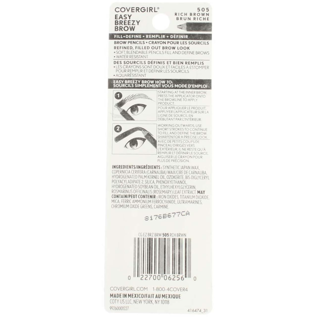 CoverGirl Easy Breezy Brow, Fill+Define Pencils [505] Rich Brown 2 ea ( Pack of 3)