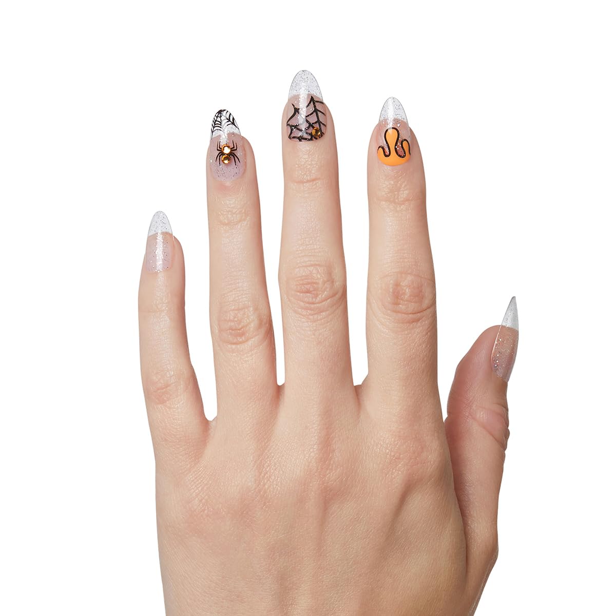 KISS Voguish Fantasy Halloween Nails, Black, Medium Length, Almond Shape, Pink Gel Nail Glue (2g), Mini Nail File, Manicure Stick, & 28 Fake Nails Beauty & Personal Care KISS