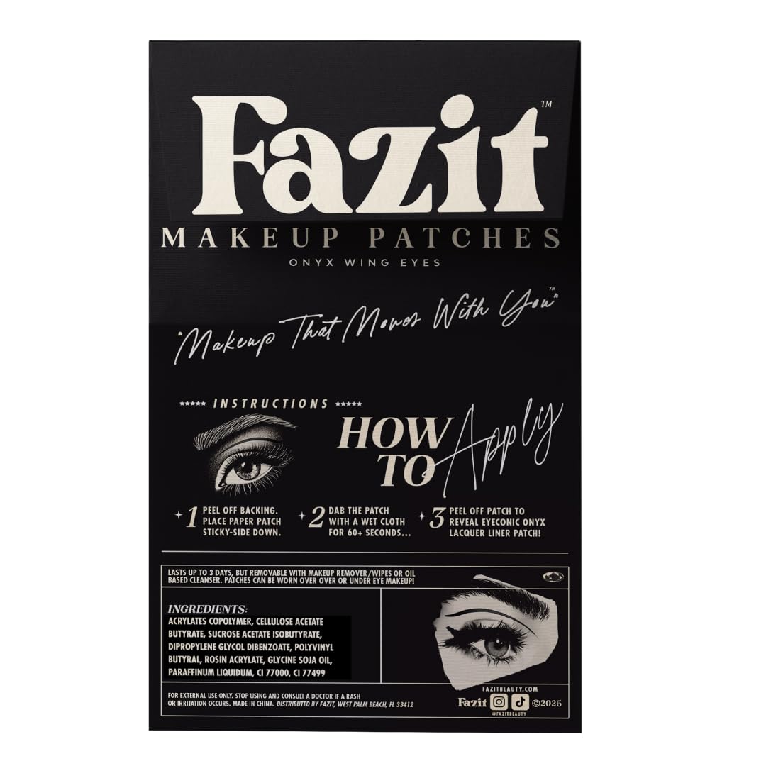 Fazit Makeup Patches - Onyx Wing Eyes - Glow Up Make-Up Patches - Cute Glitter Makeup Accessories For Women - Cosmetic Glitter For Face
