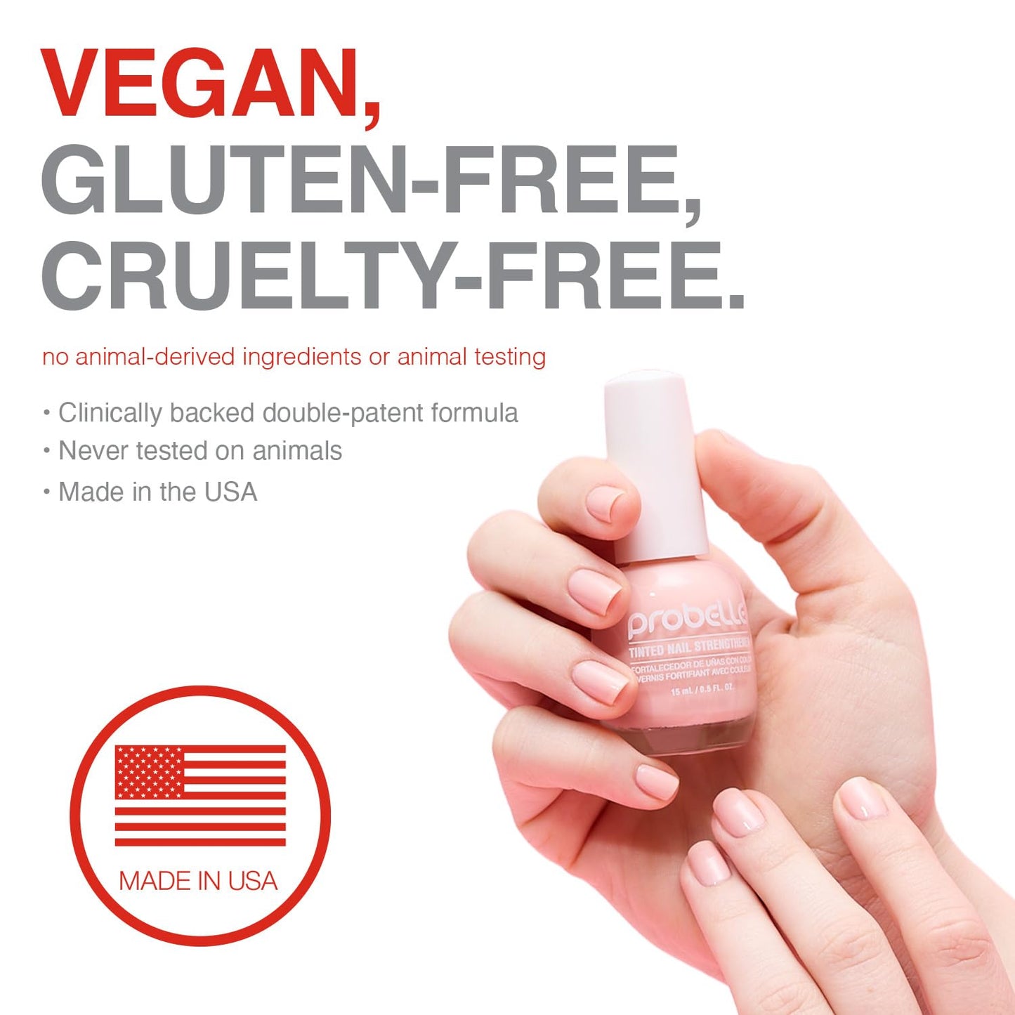 Probelle Tinted Nail Strengthener, Colored Nail Strengthening Treatment, Nail Growth and Repair, Stops Peeling, Splits, Chips, Cracks, and Strengthens