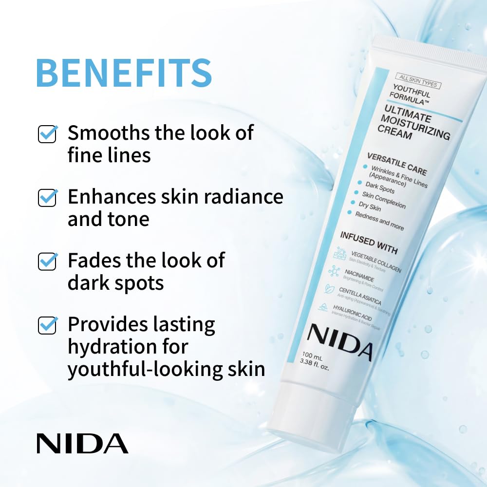 NIDA Youthful Formula™ Ultimate Moisturizing Cream | Centella Asiatica, Niacinamide, Hyaluronic Acid, Collagen | Wrinkles, Fine Lines, Dark Spots, Dry Beauty and Personal Care NIDA