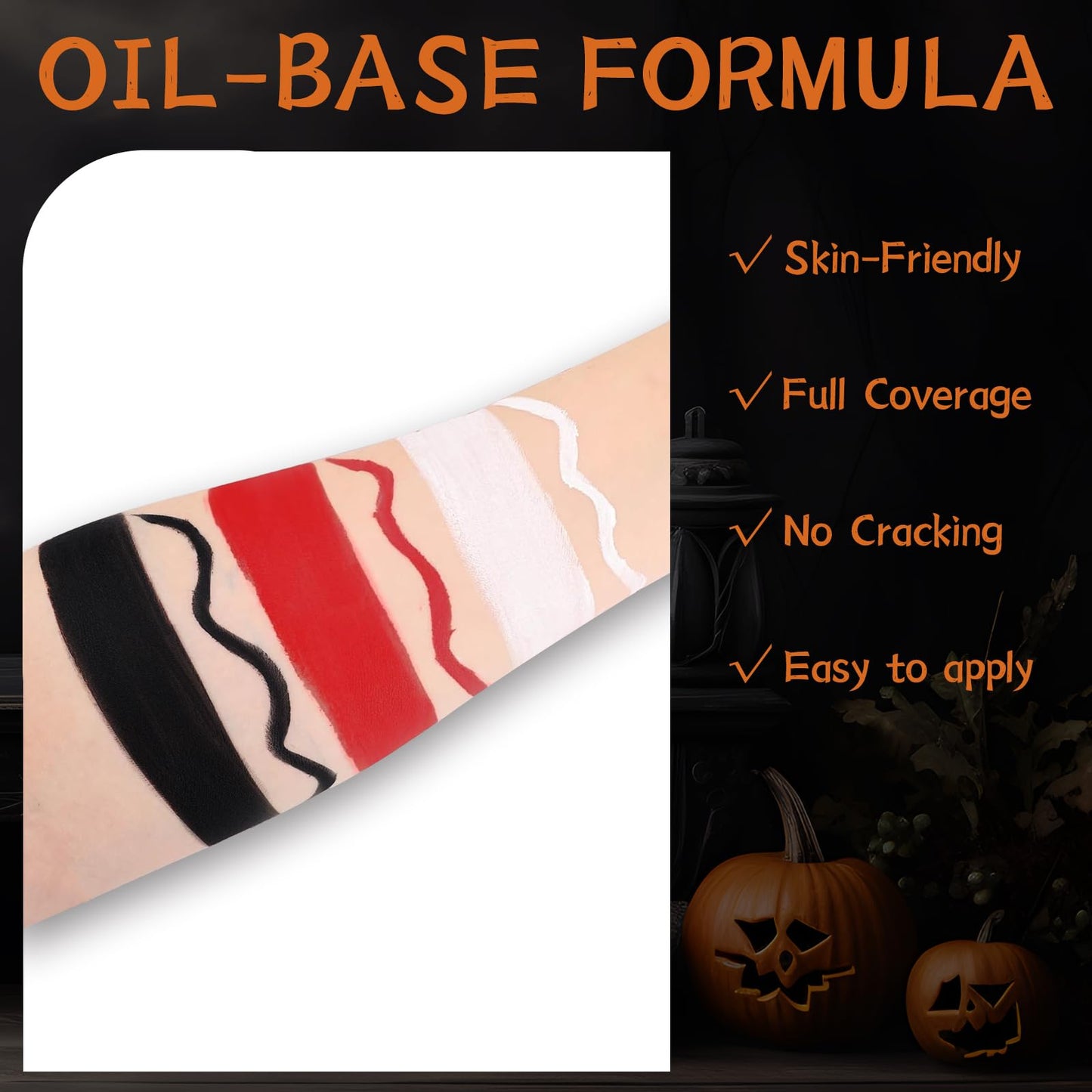 White Black Red Oil Face Body Paint Set,Halloween Joker Clown Makeup Kit with 3 Brushes, Professional Black White Red Face Body Painting Kit