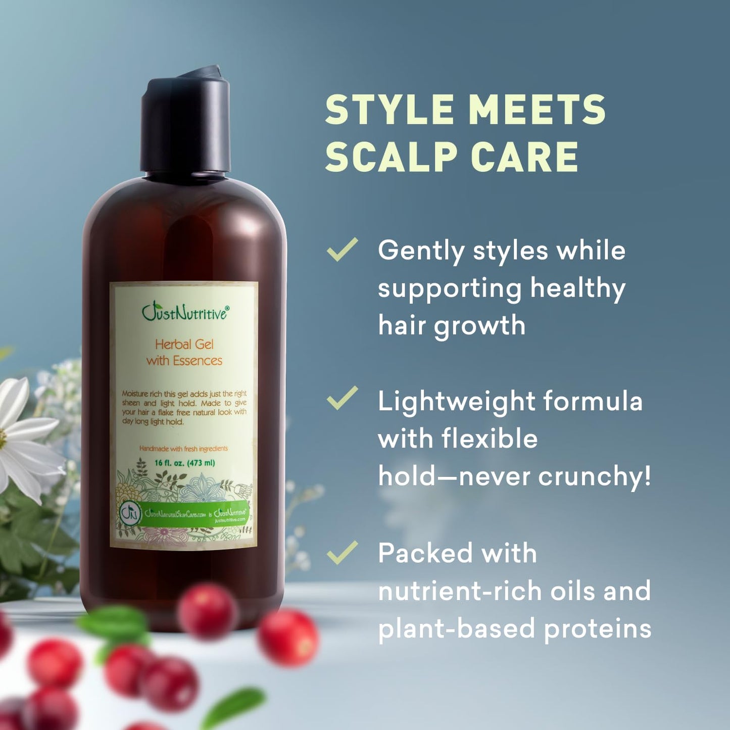 Just Nutritive Herbal Gel With Essences | Say Bye To Harsh Chemicals | Will Tame Stubborn Hair | For All Hair Types And Textures | Blended
