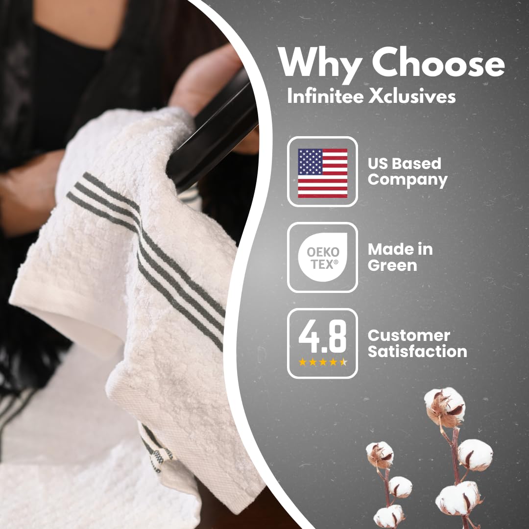 Infinitee Xclusives 100% Cotton Kitchen Towels – 15x25” Ultra Soft, Super Absorbent Terry Dish Towels, Grey