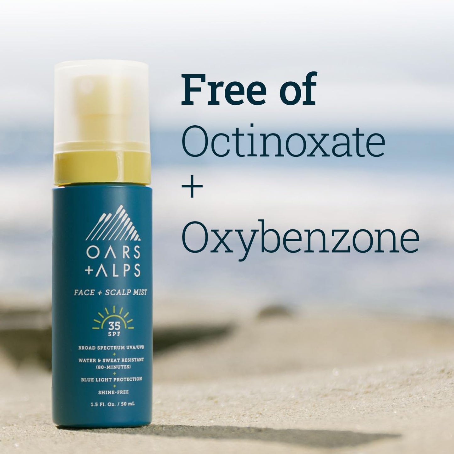 Oars + Alps Face & Scalp Sunscreen Spray SPF 35 – Mist for Facial & Hair Sun Protection with Aloe & Cucumber, Water & Sweat Resistant, 1.5oz