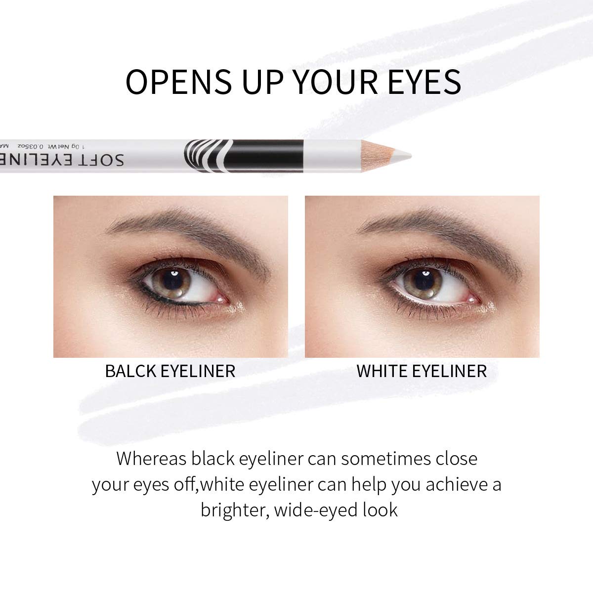 Fashionwu White Eyeliner Pencils Professional Use as Highlighter, Soft, Waterproof, Long-Lasting Eyeshadow, Eye Brightener, Beauty Makeup Tools
