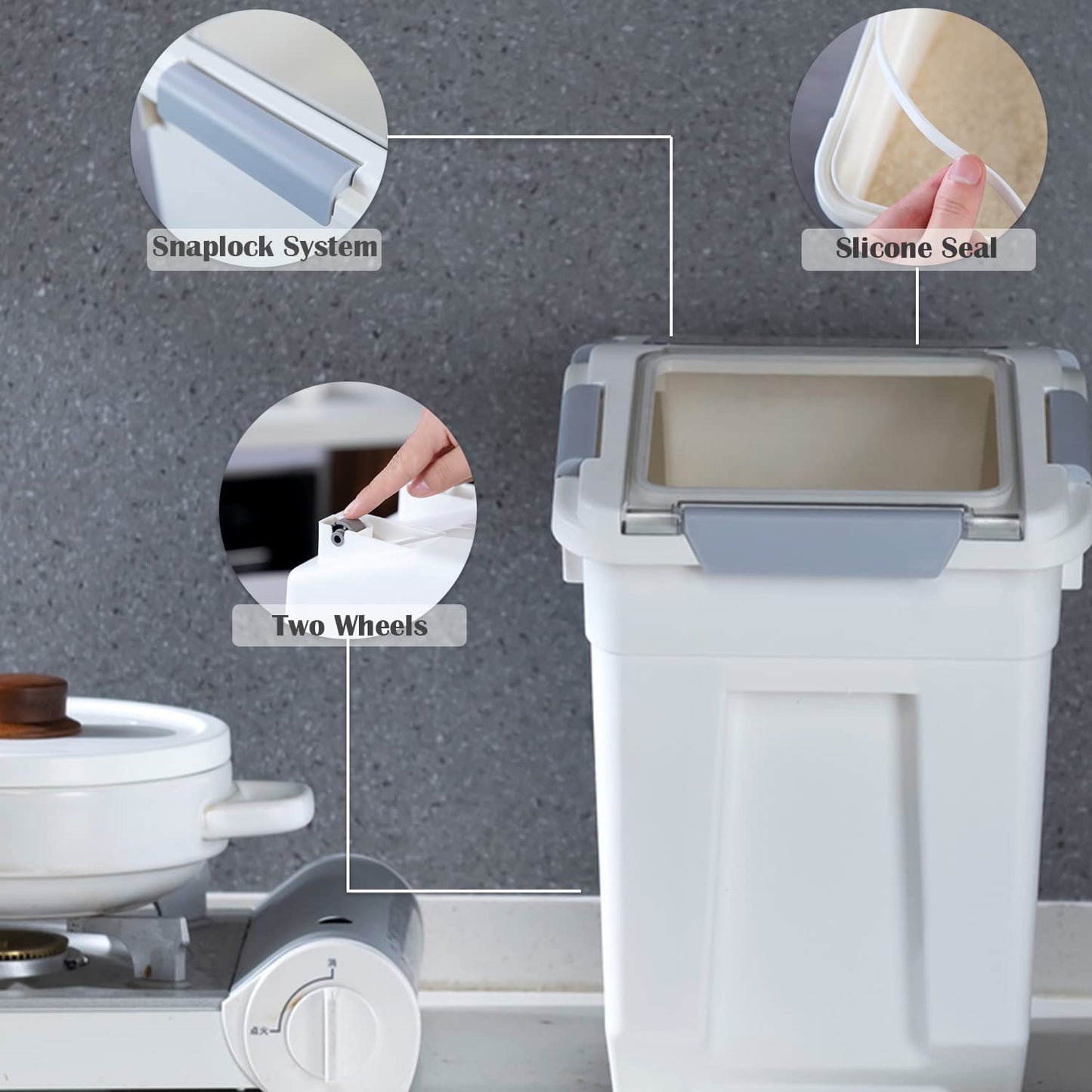 HANAMYA 33 Liter / 50 lbs Rice Storage Container with Measuring Cup, BPA free, For Rice | Grain | Pet Food | Flour, 2 count, White