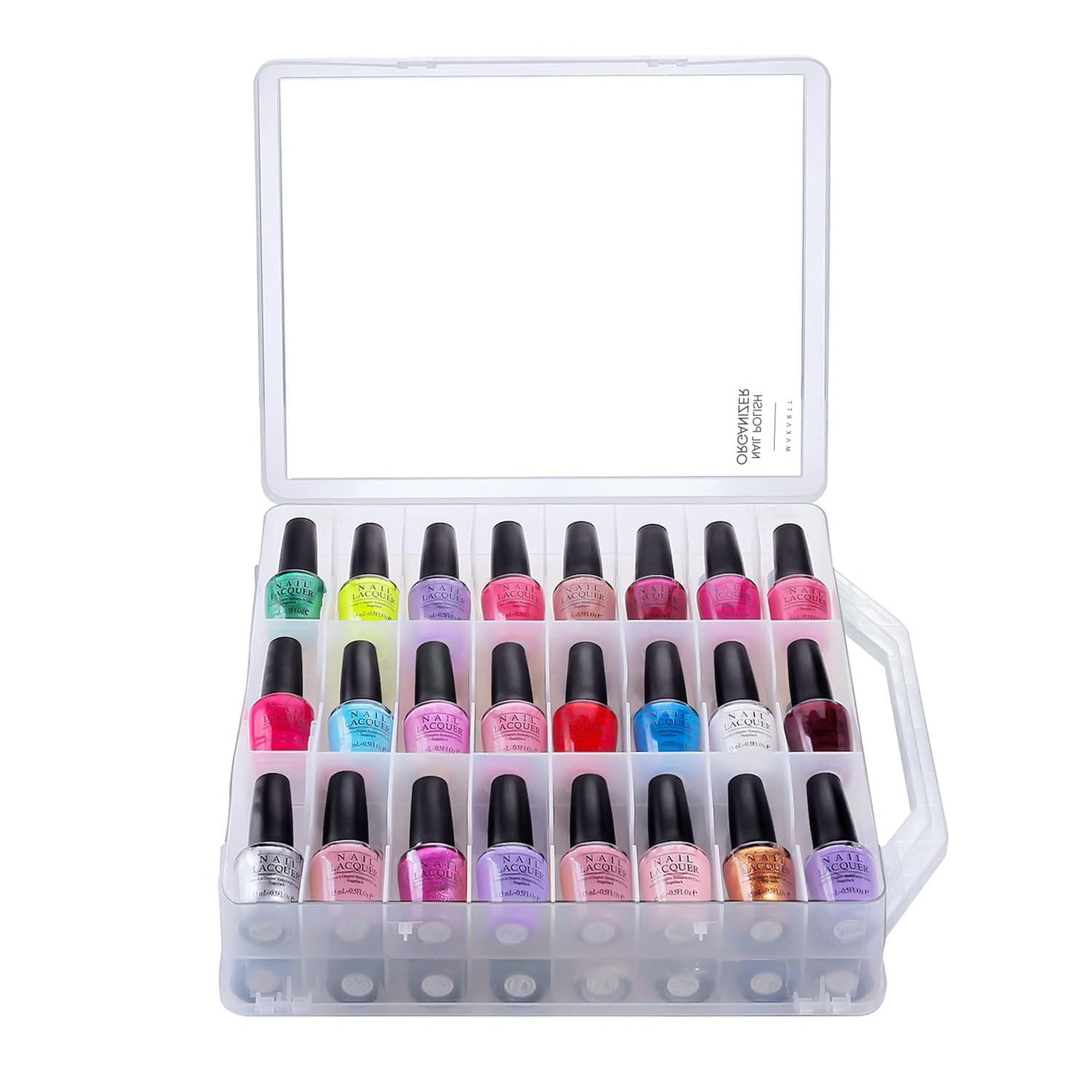 Makartt Nail Polish Organizer: Clear Universal Nail Polish Holder for 48 Bottles, Portable Sturdy Gel Nail Polish Organizer Case with 8 Adjustable