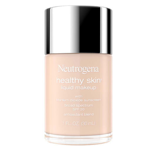 Neutrogena Healthy Skin Liquid Foundation Makeup Broad Spectrum SPF 20 Sunscreen, Medium Coverage, Vit B5, Antioxidants, All Day Wear, Porcelain 110N