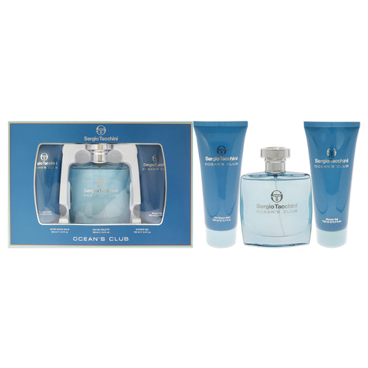 Sergio Tacchini Oceans Club 3.4oz EDT Spray, After Shave Balm, Shower Gel 3 Pc Gift Set Beauty & Personal Care Sergio Tacchini