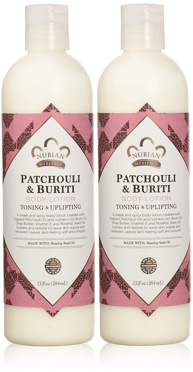 Nubian Heritage Body Lotion with Shea Butter and Rose Hips Lotion PATCHOULI & BURITI,13 fl oz - Pack of 2