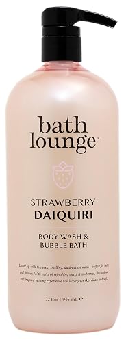 Bath Lounge Body Wash & Bubble Bath - Strawberry Daiquiri, 32 Fl Oz | Refreshing, Cleansing & Smoothing Formula for Bath or Shower | Sweet Strawberry