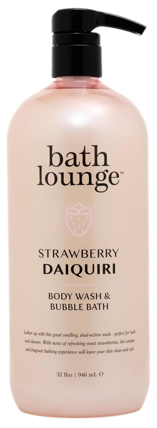 Bath Lounge Body Wash & Bubble Bath - Strawberry Daiquiri, 32 Fl Oz | Refreshing, Cleansing & Smoothing Formula for Bath or Shower | Sweet Strawberry