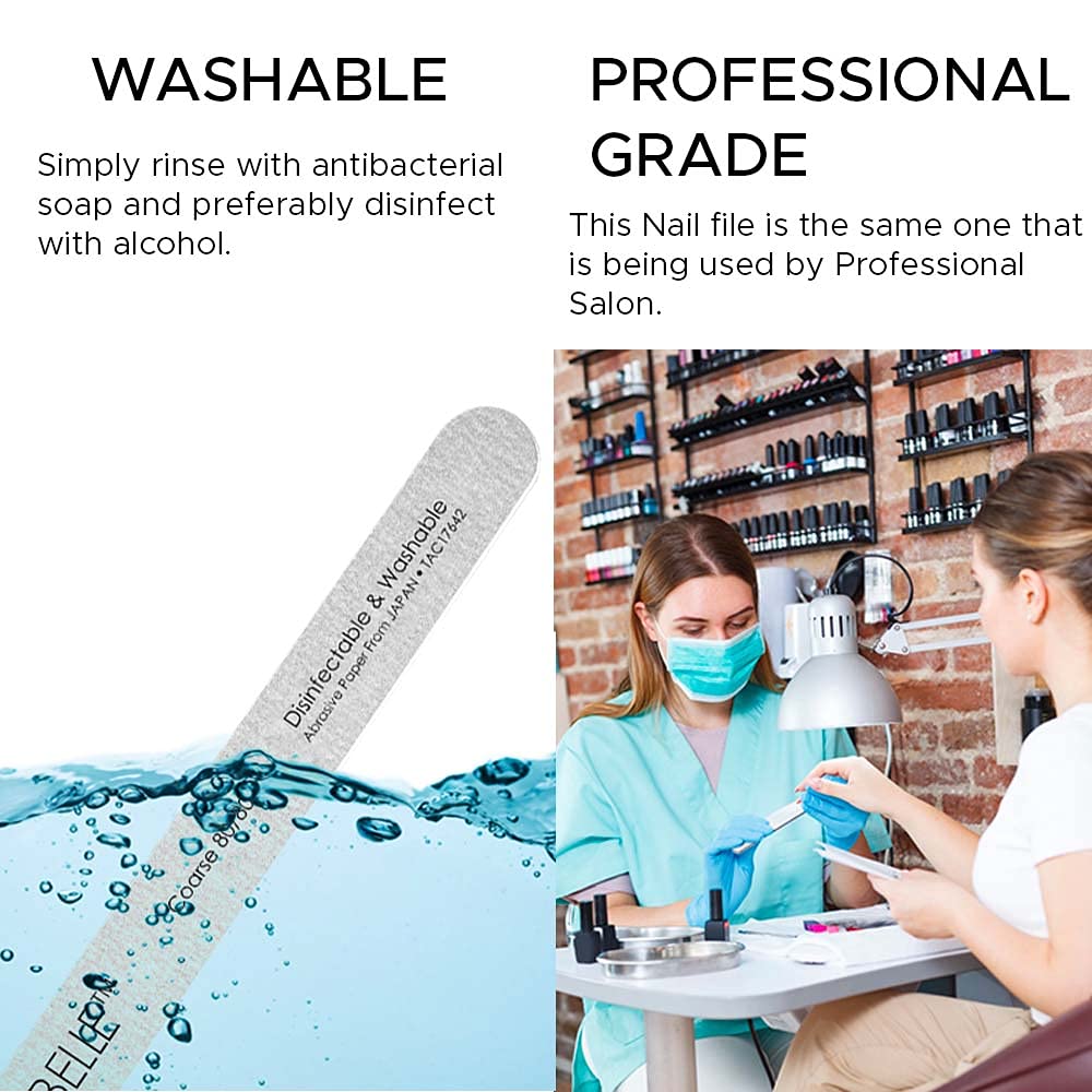 Tachibelle 10 Pcs Premium JAPAN Abrasive 180/180 Fine Disinfectable Washable Zebra Perfect Files for Natural Nails