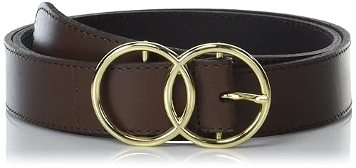 Lucky Brand Women Bold Fashion Statement Belts, Leather Double Ring-Brown, L (31-33"), Large