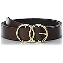 Lucky Brand Women Bold Fashion Statement Belts, Leather Double Ring-Brown, L (31-33"), Large