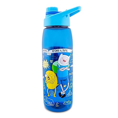 Adventure Time "Bros For Life" Water Bottle With Screw-Top Handle Lid | Large Plastic Sports Jug | Holds 28 Ounces