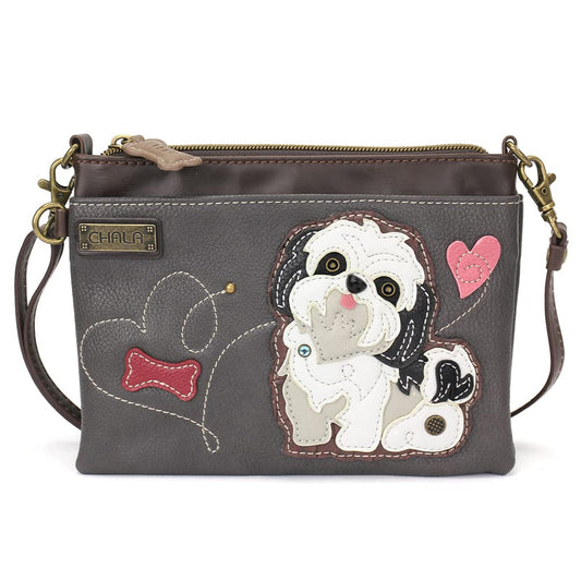 CHALA Mini Crossbody/Purse with Convertible Strap Stylish, Compact, Versatile - Shih Tzu - white - ink Fashion CHALA
