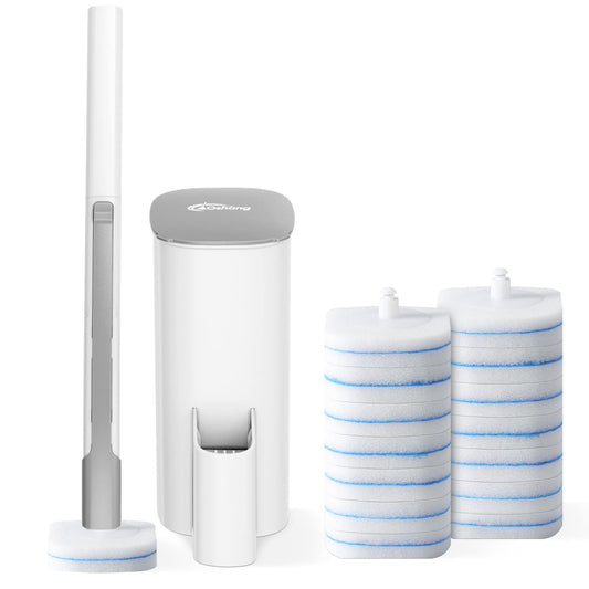 oshang Disposable Toilet Brush with Holder – Includes 14 Refills, Deep Clean Toilet Bowl Cleaner for Hygienic Bathroom Maintenance