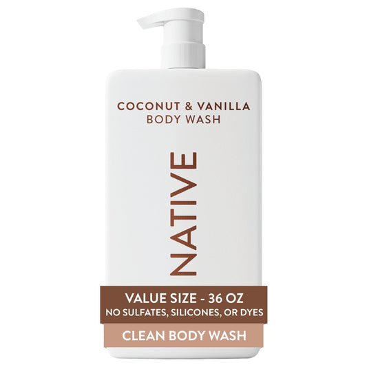Native Body Wash for Women & Men, Coconut & Vanilla, 36 oz Pump Bottle, Sulfate-Free & Gentle Beauty & Personal Care Native
