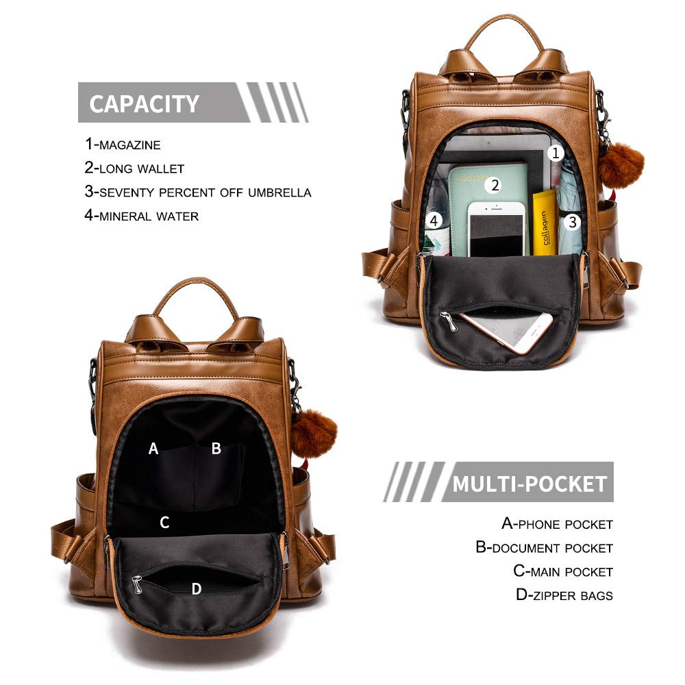 CHERUTY Women Backpack Purse PU Leather Anti-theft Casual Shoulder Bag Fashion Ladies Satchel Bags