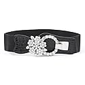 Vivilly Women's Rhinestone Belt Black Crystal Stretchy Retro Wide Waist Belt Flower Cinch Belt for Dress (Flower, M, Black)