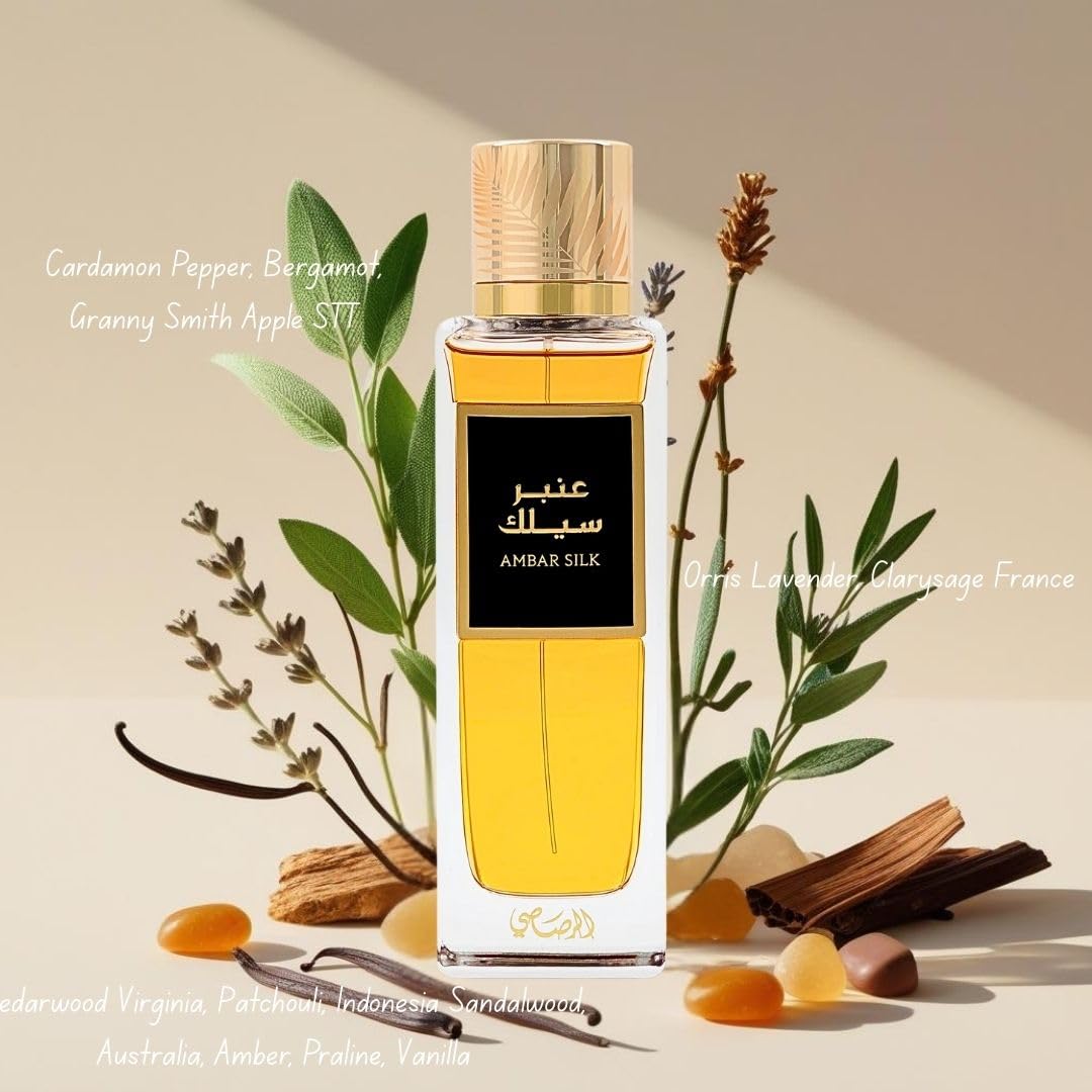 RASASI Ambar Silk Eau de Parfum Spray for 200ml (6.76 Oz) | Luxury Warm Spicy Gourmand Perfume with Amber, Vanilla & Cardamom | Unisex Arabian