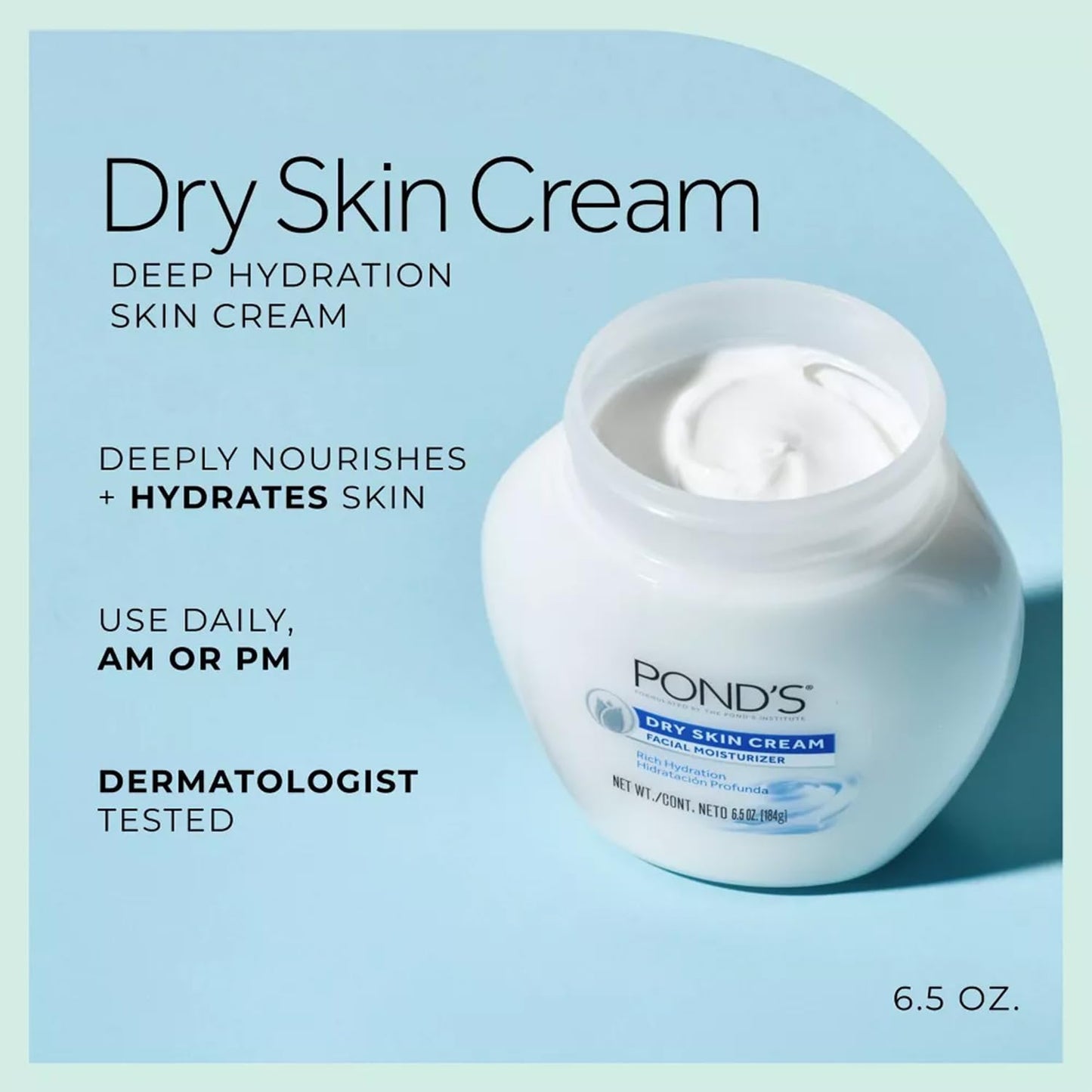 Pond’s Dry Cream Facial Moisturizer 2-Pack - Non-Comedogenic, Hypoallergenic, Dermatologist-Tested Face Cream for Women, 6.5 Oz Ea