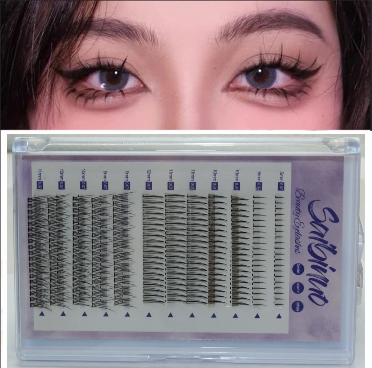 Saibinuo 240pcs Mixed Pack C Curl False Eyelash Extension Individual Lashes Lower Bottom Lash (5-6mm) Fairy Style A Shape (10-12mm) Fish Tail (9-11mm)