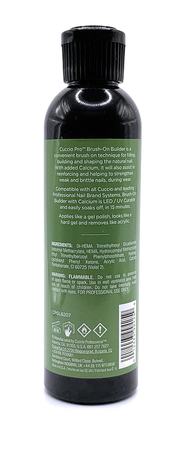 Cuccio Pro Brush-On Builder Gel with Calcium - LED and UV Self-Leveling Formula - Soak-Off Gel with Hard Gel Strength - Chip-Resistant Clear Finish