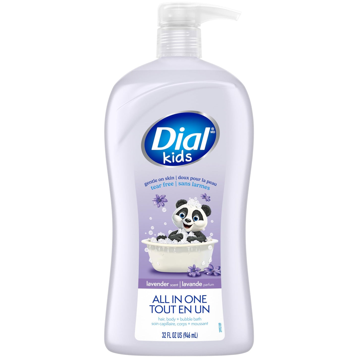 Dial Kids All-in-1 Body + Hair + Bubble Bath, Lavender Scent, 32 Fl Oz, Hypoallergenic Body Wash & Shampoo, No Tears Formula for Kids 2+ Years, No