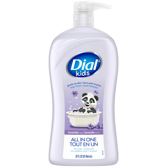Dial Kids All-in-1 Body + Hair + Bubble Bath, Lavender Scent, 32 Fl Oz, Hypoallergenic Body Wash & Shampoo, No Tears Formula for Kids 2+ Years, No