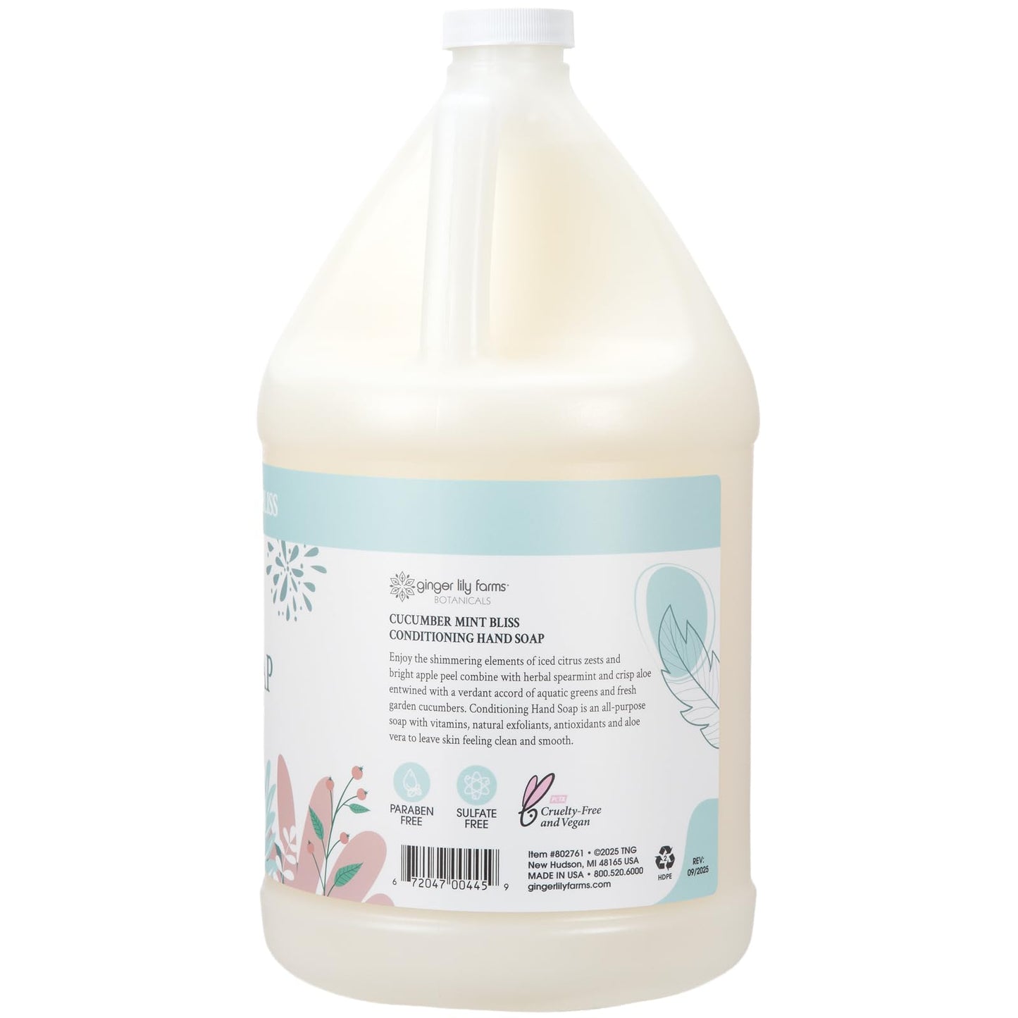 Ginger Lily Farms Botanicals Conditioning Liquid Hand Soap Refill, 100% Vegan & Cruelty-Free, Cucumber Mint Bliss Scent, 1 Gallon (128 fl oz) Beauty & Personal Care Ginger Lily Farms