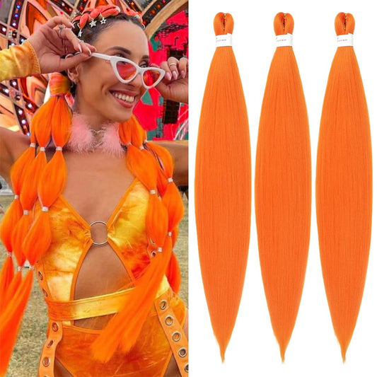 Braiding Hair Pre Stretched 24 inch 3 Packs Professional Yaki Synthetic Hot Water Easy To Install Hair for Braiding (Orange#) Beauty and Personal Care Ubeleco Default Title
