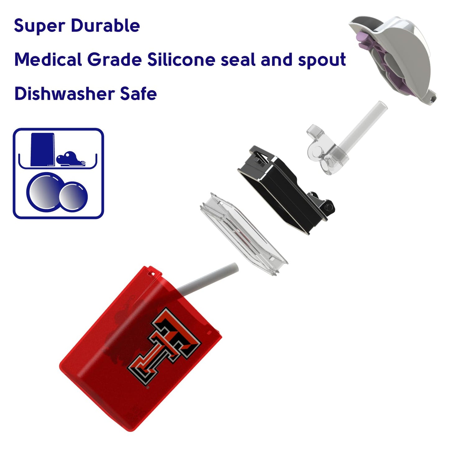 FUNTOPS Reusable Water Bottle | Officially Licensed NCAA Sports Bottle |BPA Free | Dishwasher Safe | Texas Tech | Raider Red Officially Licensed NCAA