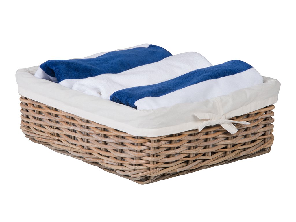 Kobo Rattan Shelf and Storage Basket with removable Liner, Gray, Small Size