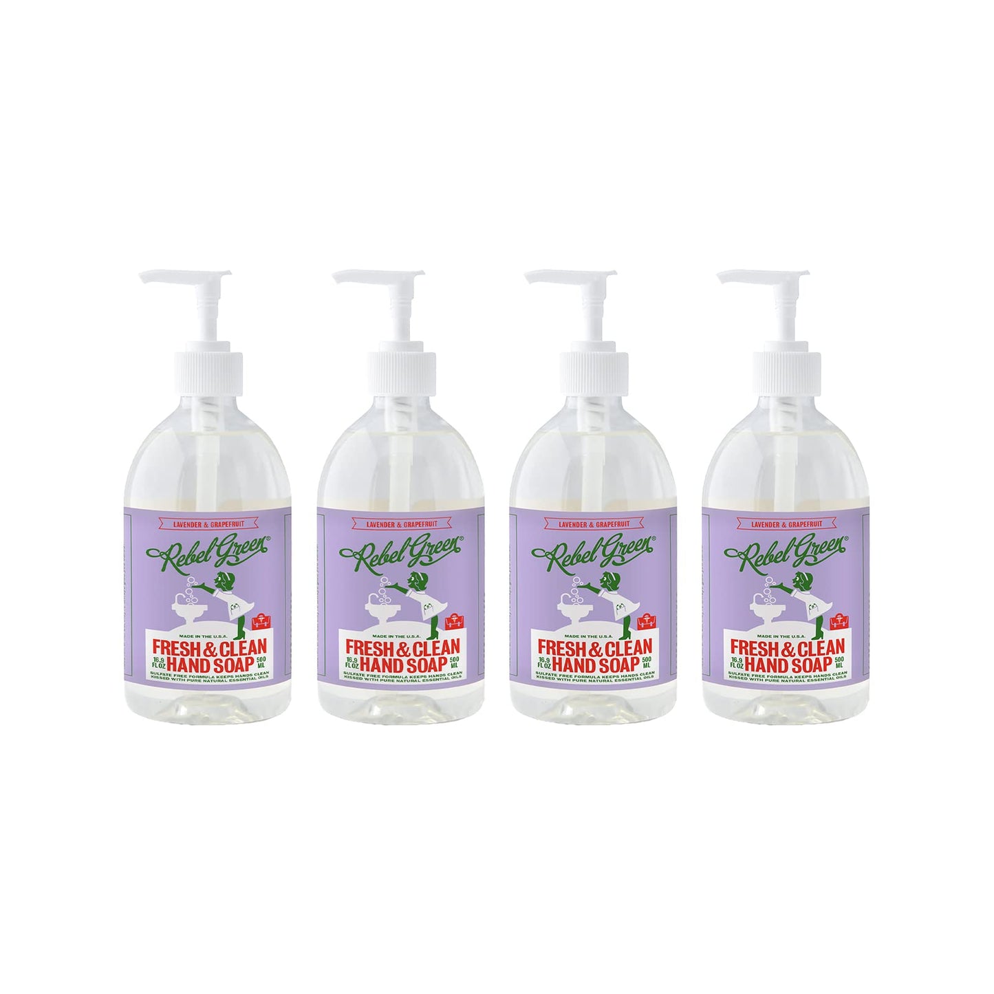 Rebel Green Liquid Hand Soap - Moisturizing Natural Bathroom & Kitchen Liquid Soap - Gentle Household Hand Wash (Lavender & Grapefruit, 16.90 Fl Oz