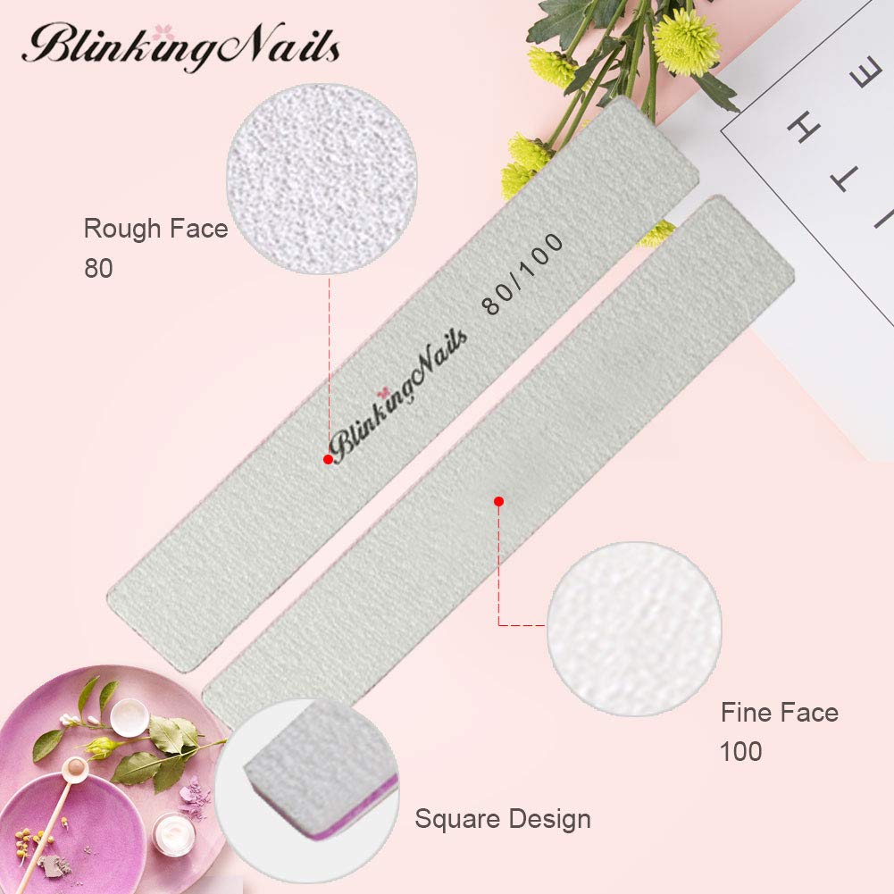 10Pcs Nail File 80/100 Grit Professional Nail Files and Buffers for Natural Nails, Double Sides Washable Block Disposable Nail Files for Nail Art DIY