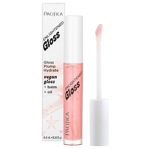 Pacifica Plumping Lip Gloss - Jasmine Kiss Flavored Lavender-Pink Tint Hydrating Lip Oil Balm, No-Tingle Volumizing Gloss with Shea Butter & Jojoba
