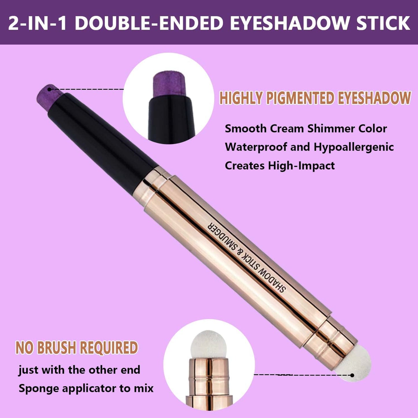 Daeuwiutr Purple Eyeshadow Stick for Eye Makeup, Cream Smooth Shimmer Glitter Eyeshadow Pencil, Hypoallergenic Waterproof Long Lasting Eye Shadow