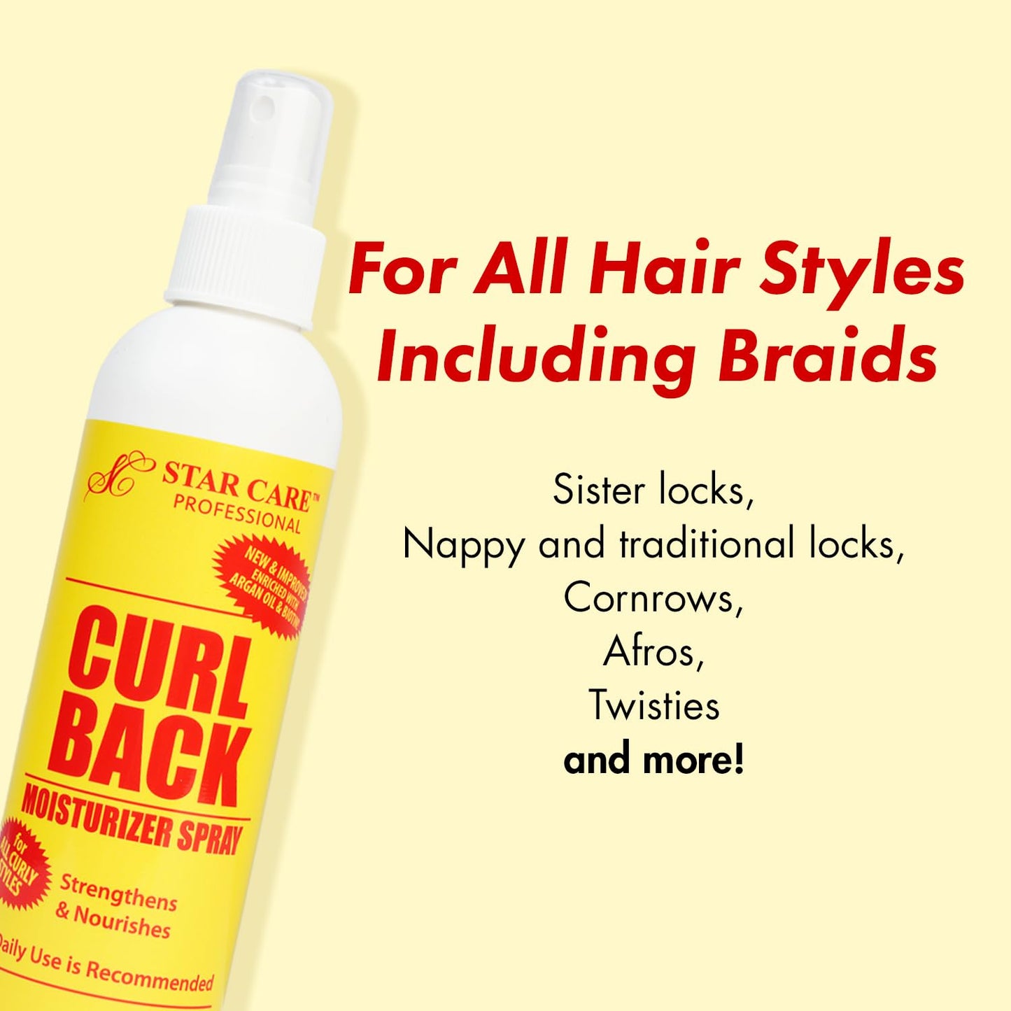 STAR CARE Professional Curl Back Moisturizer Spray - Argan Oil & Biotin Strengthening & Nourishing Hair Mist for Braids, Locks, Afros & Curly Hair