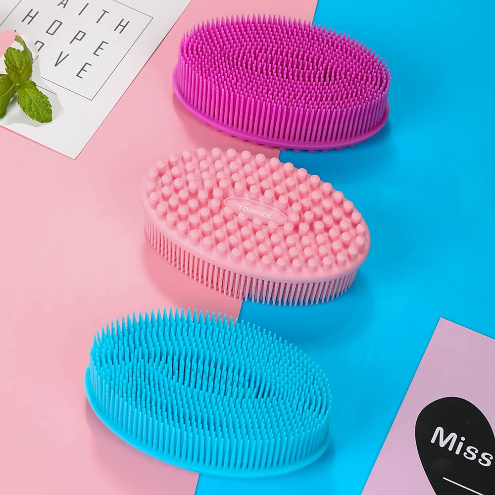 TDHDIKE Silicone Body Scrubber Loofah - Set of 3 Soft Exfoliating Body Bath Shower Scrubber Loofsh Brush for Sensitive Kids Women Men All Kinds