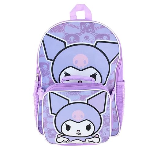 Fast Forward Hello Kitty Kuromi 16" Purple School Backpack and Rectangular Lunch Bag Attached