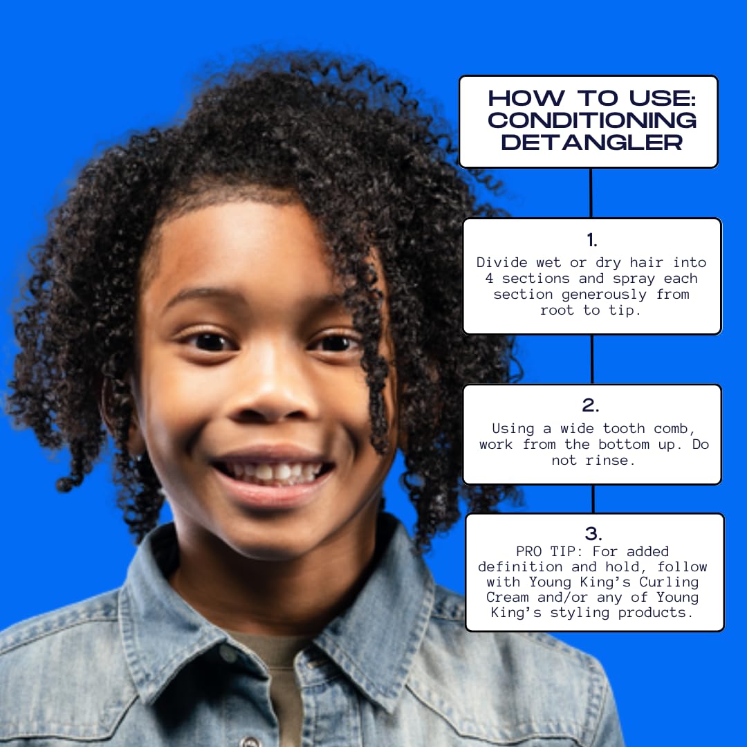 YOUNG KING HAIR CARE Kids Conditioning Detangler For Boys | Smooths and Softens Natural Curls | Plant-Based and Harm-Free (8 oz)