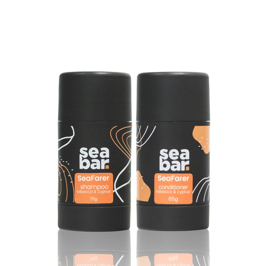 SeaBar Shampoo & Conditioner Bar Set - All Natural Hair Shampoo - Vegan, Sulfate-Free, Eco Friendly Zero Waste Reusable Packaging with Travel