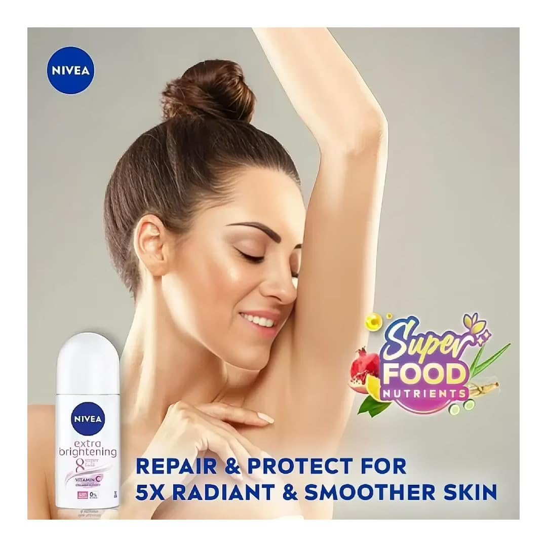 NIVEA Extra Brightening Flavor, Roll-On Deodorant, Alcohol-Free, 48HR Odor Protection, 50ml, 1.69oz, Pack of 3 Beauty and Personal Care NIVEA