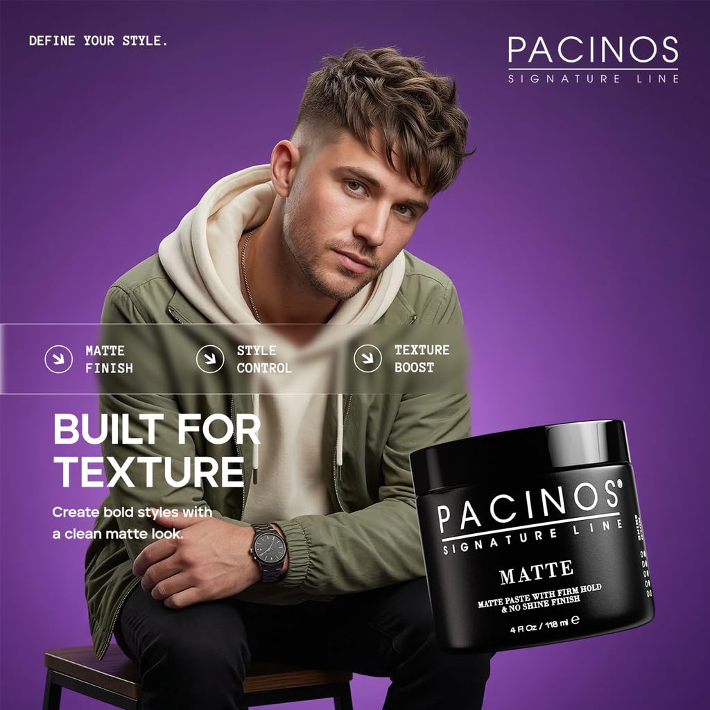 Pacinos Matte Hair Paste - Firm Hold, No Shine, Sculpting & Styling Wax, Long Lasting Definition & Texture, No Flakes, All Hair Types